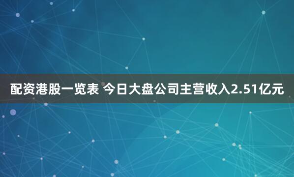 配资港股一览表 今日大盘公司主营收入2.51亿元